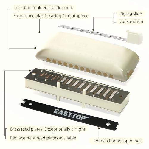 EAST TOP ET12 Chromatic Harmonica in C for Adults and Professionals with Unique Modern Design, Ivory Cover(ET12-IVORY) - Easttop harmonica