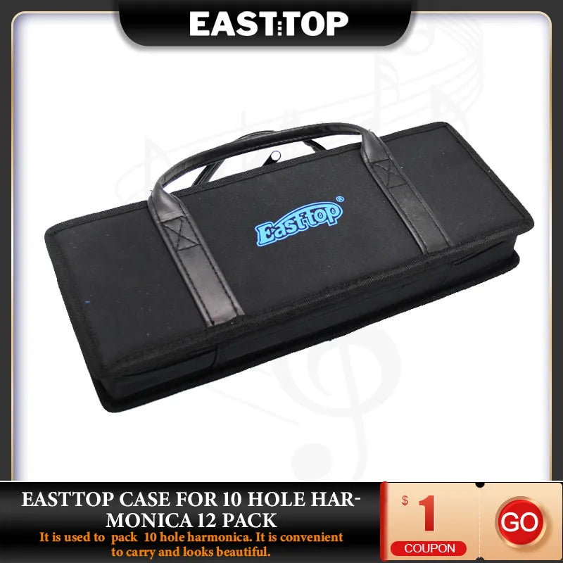 Easttop Harmonica Case – Holds 12 Ten-Hole Diatonic Harmonicas, Blues Series Gig Bag | Lightweight Polyester Harp Bag For Storage & Transport