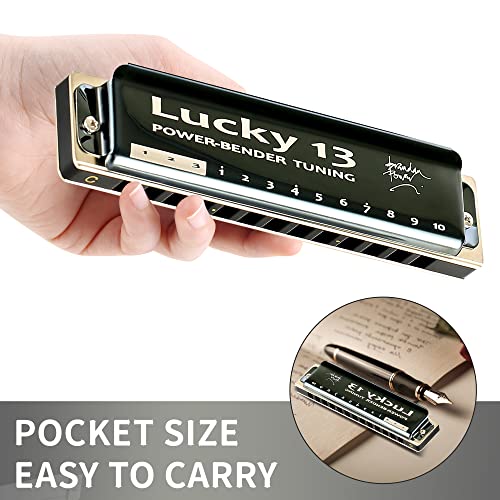 East top Lucky 13 Bass Plus Blues Harmonica 13 Holes Diatonic Harp Mouth Organ Professional Musical Instruments PowerBender 12PACK WITH CASE for Adults （L13-PowerBender-12） - Easttop harmonica