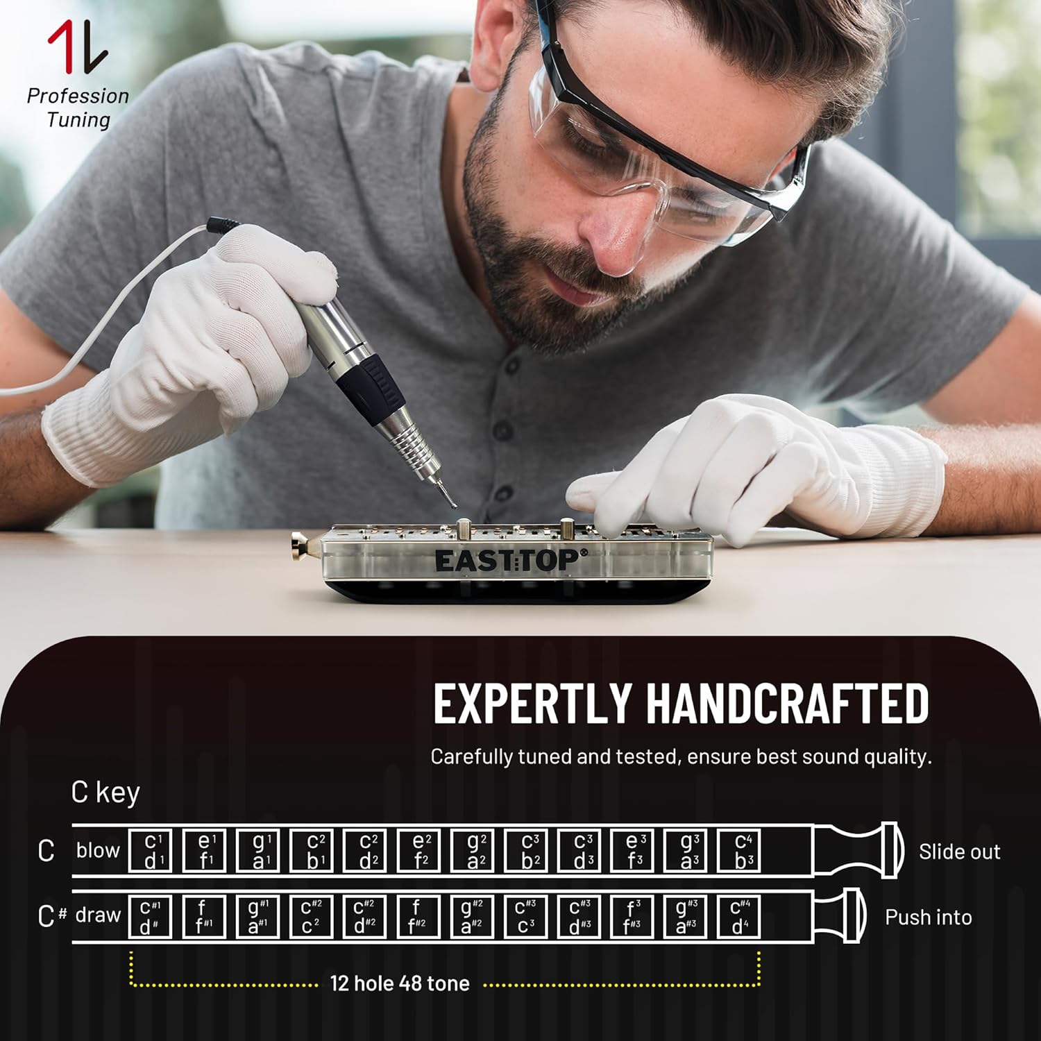 EASTTOP 12-Loch, aktualisierte Version, chromatische Mundharmonika, Tonart C, Mundharmonika (T1248-2.0)