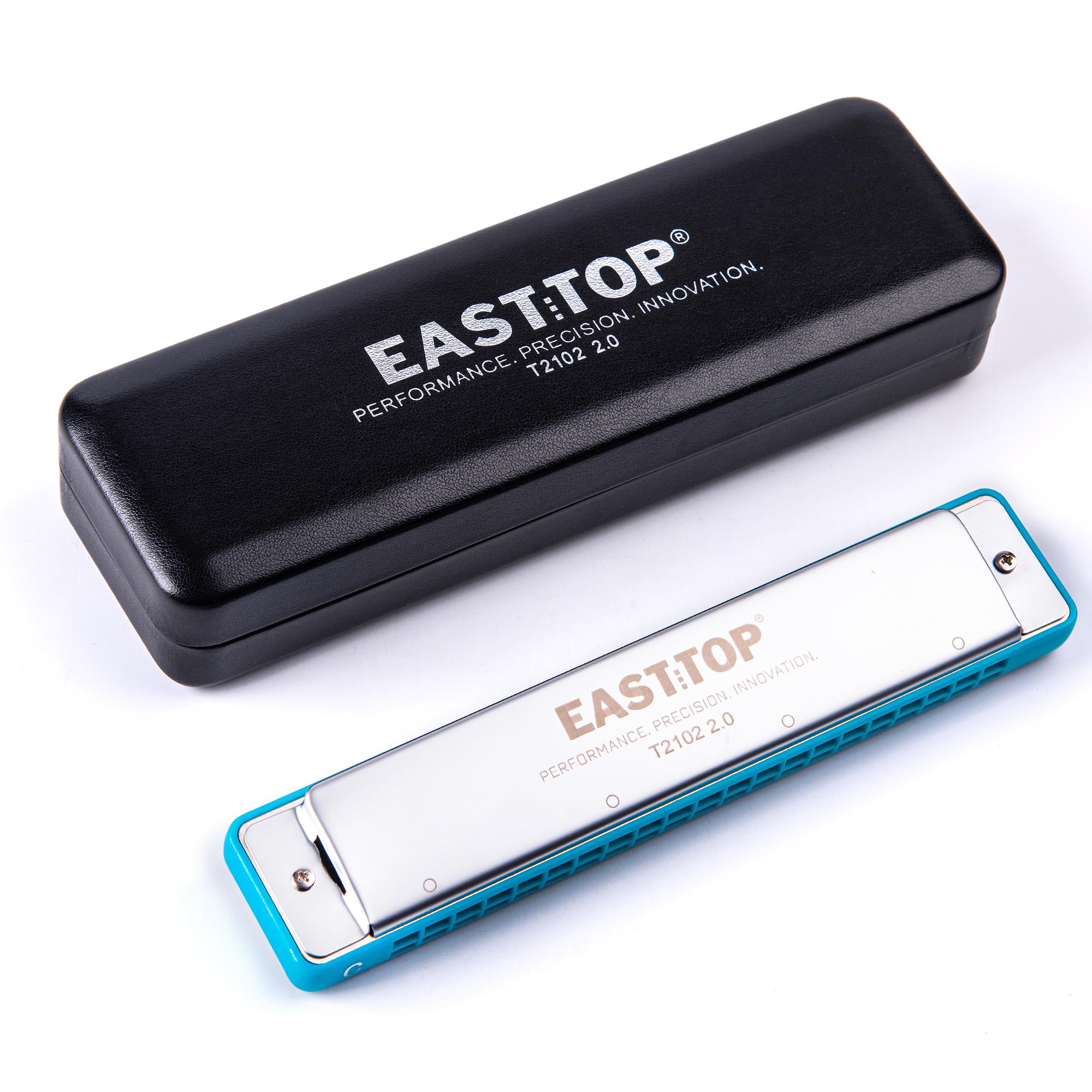 EAST TOP Harmonica Double-Reed Tremolo Harmonica in C Key, 21 Holes, for Blues, Folk, and Country Music, Professional-Grade, Stainless Steel,High Air Tightness, Suitable for Beginners and Advanced Players, Model (T2102 2.0)