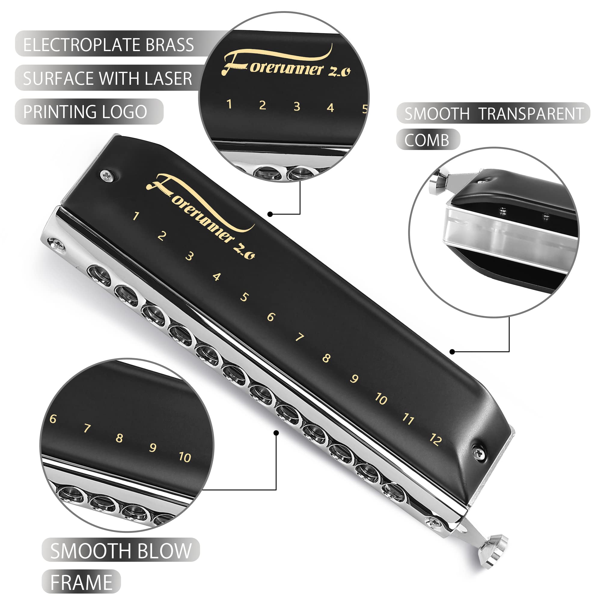 EAST TOP Updated FORERUNNER 2.0 without valves Chromatic Harmonica 12-Hole 48 Tones C Key Chromatic Mouth Organ Harmonica for Adults,Beginners and Students - Easttop harmonica