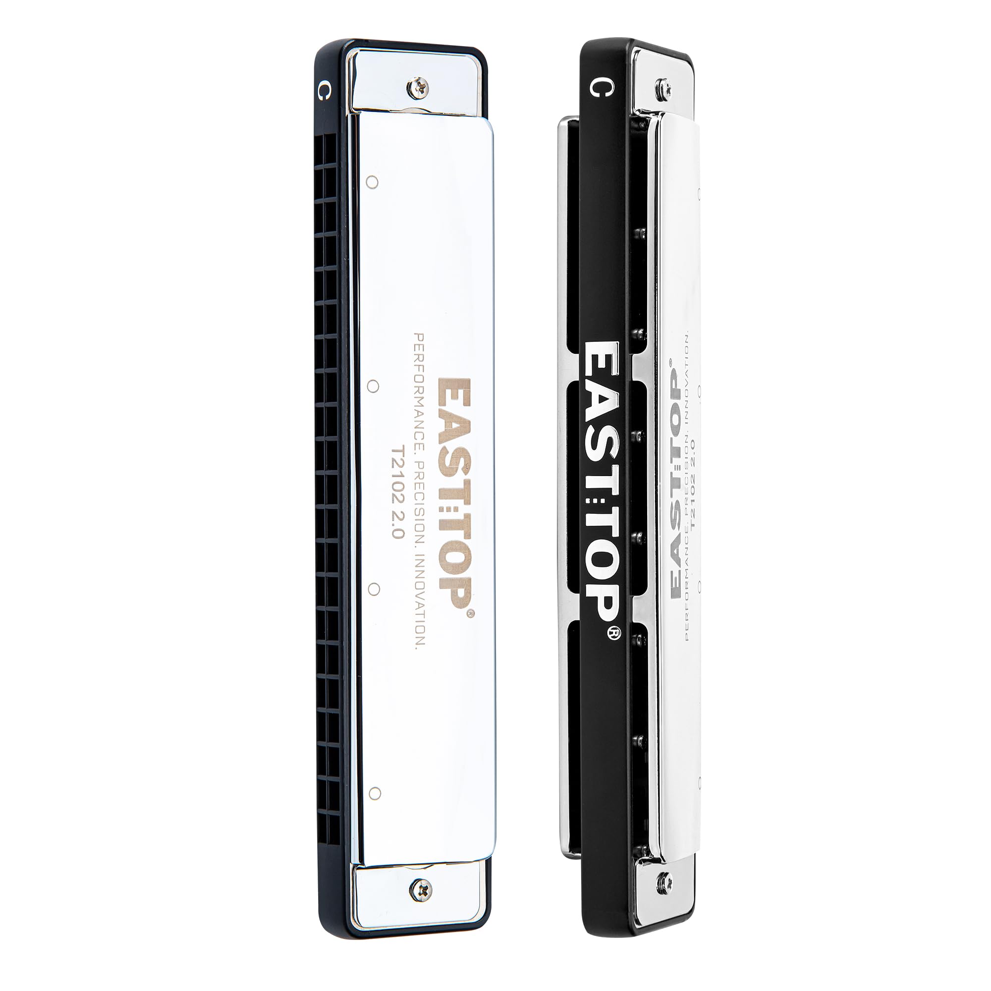 EAST TOP Harmonica Double-Reed Tremolo Harmonica in C Key, 21 Holes, for Blues, Folk, and Country Music, Professional-Grade, Stainless Steel,High Air Tightness, Suitable for Beginners and Advanced Players, Model (T2102 2.0)