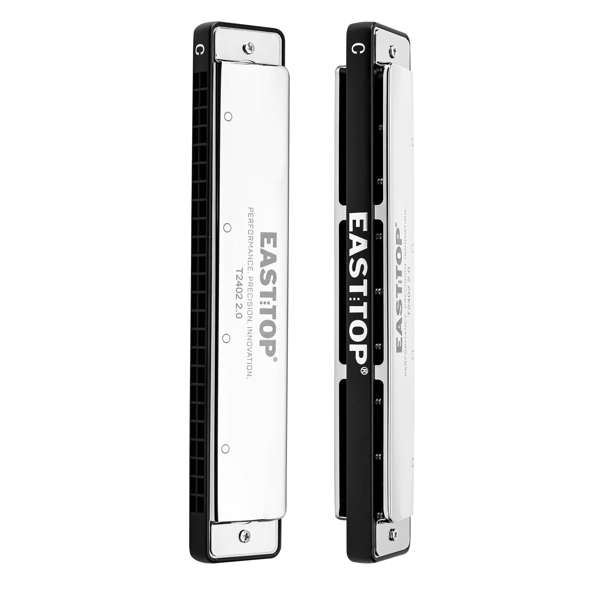 EAST TOP Harmonica, Tremolo Harmonica in Key of C, 24 Holes, Blues Instrument for Folk and Country Music, Professional-Grade, Stainless Steel, Includes Leather Case and Cleaning Cloth, High Airtightness, for Beginners and Advanced Players,(T2402 2.0)