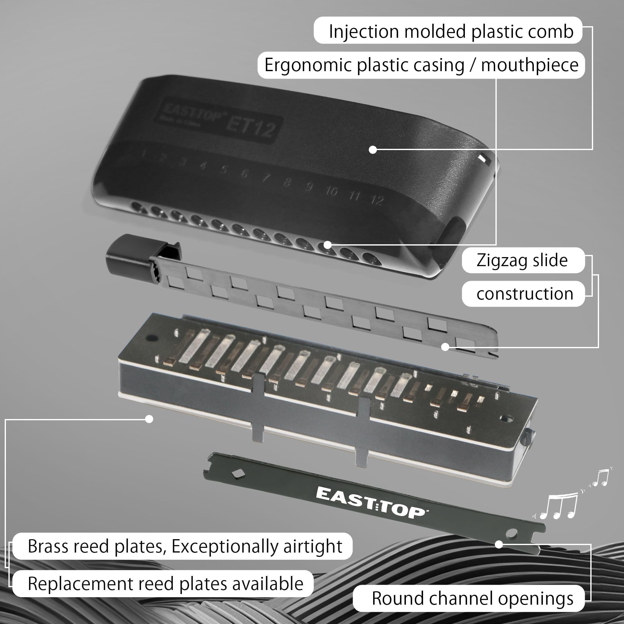 Harmonica Design EASTTOP ET12 Chromatic Harmonica for Adults and Professionals with Uni ...