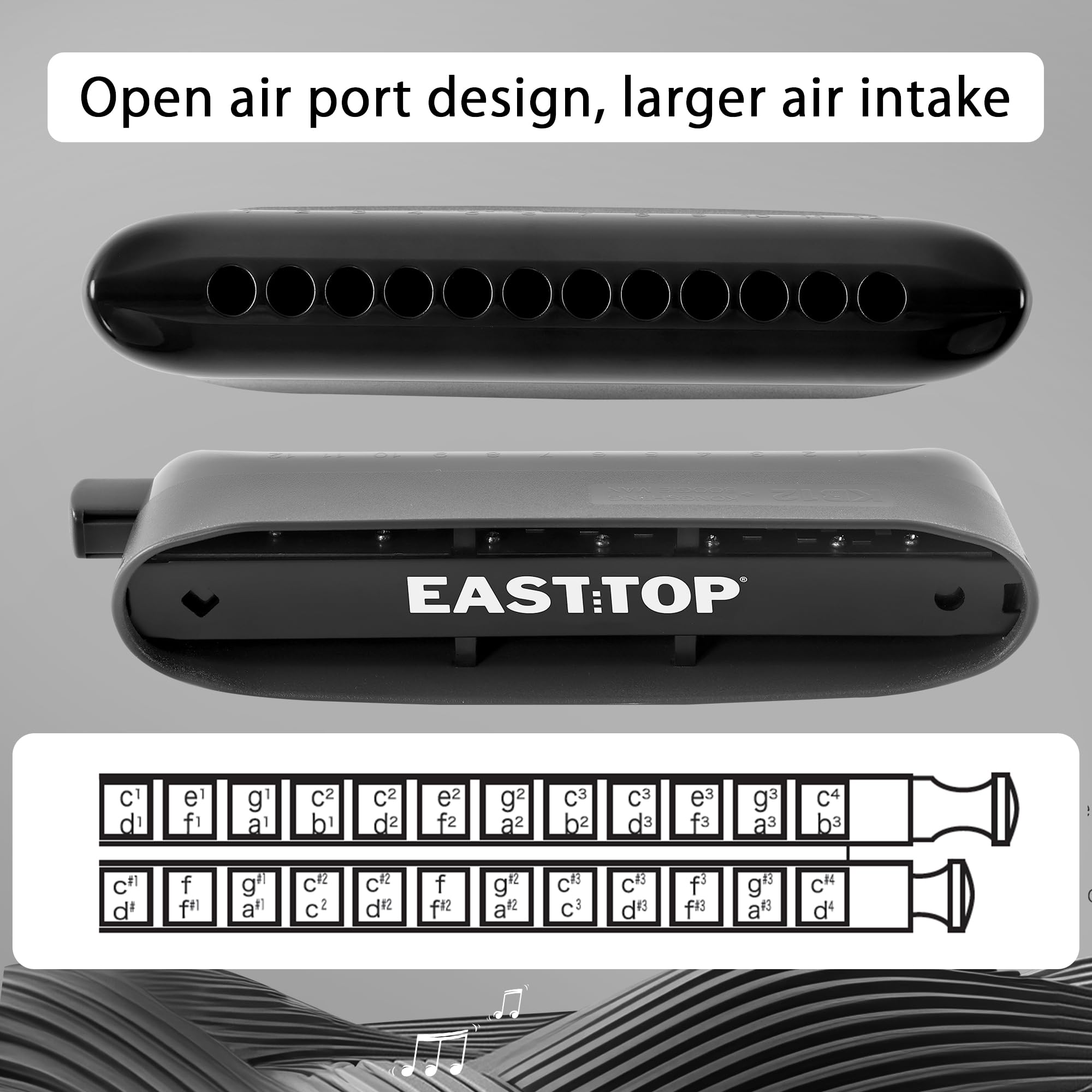 EAST TOP ET12 Chromatic Harmonica for Adults and Professionals with Unique Modern Design, Ivory/Black Cover(ET12-IVORY/BK) - Easttop harmonica