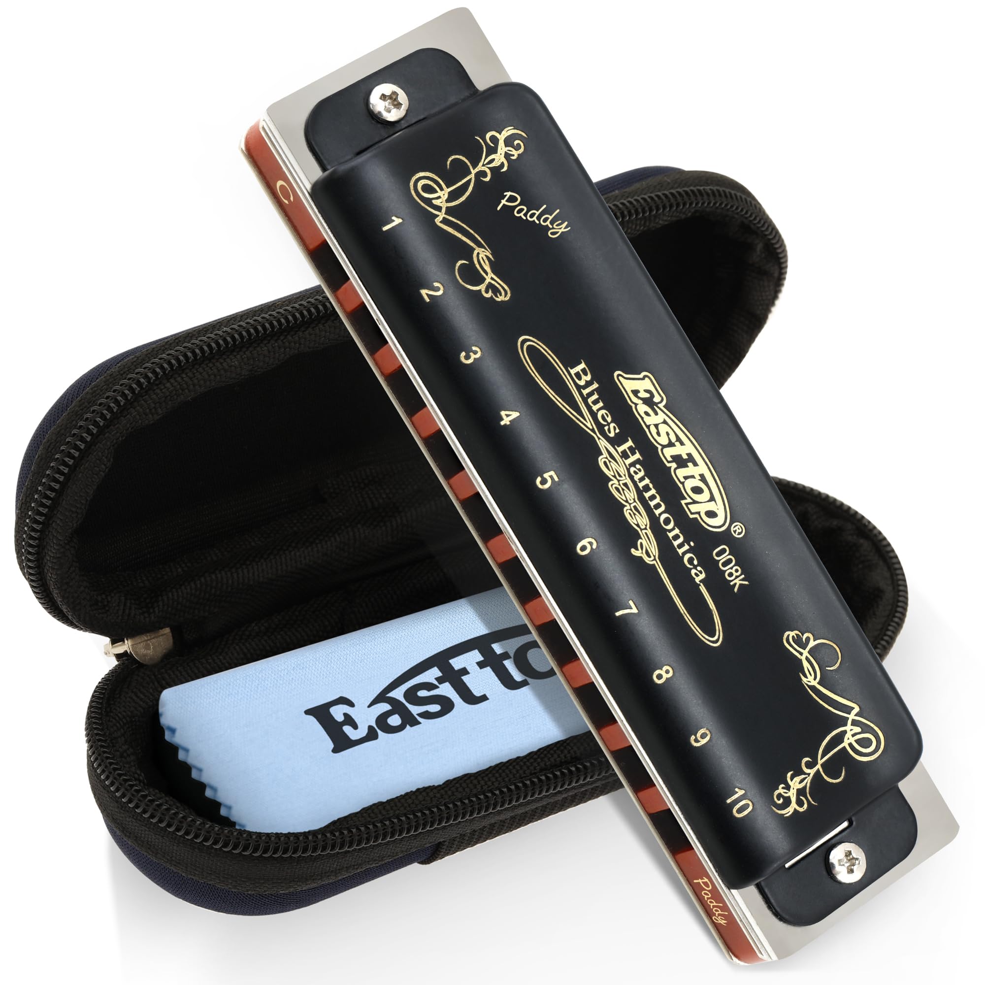 East top 10 Holes 20 Tones 008K Blues Professional Diatonic Blues Harmonica key of Paddy C, Harmonica for Adults, Professional Player and Students(T008K-Paddy) - Easttop harmonica