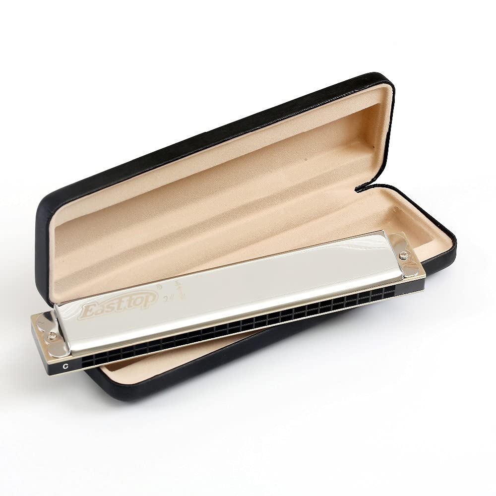 Easttop 24-Hole Standard Chord Harmonica , available in 12 major keys, as well as minor and natural minor keys,Chrome-Plated Copper Plate, Professional Reed Mouth Organ, Suitable for Children & Adult Beginners(T2406)