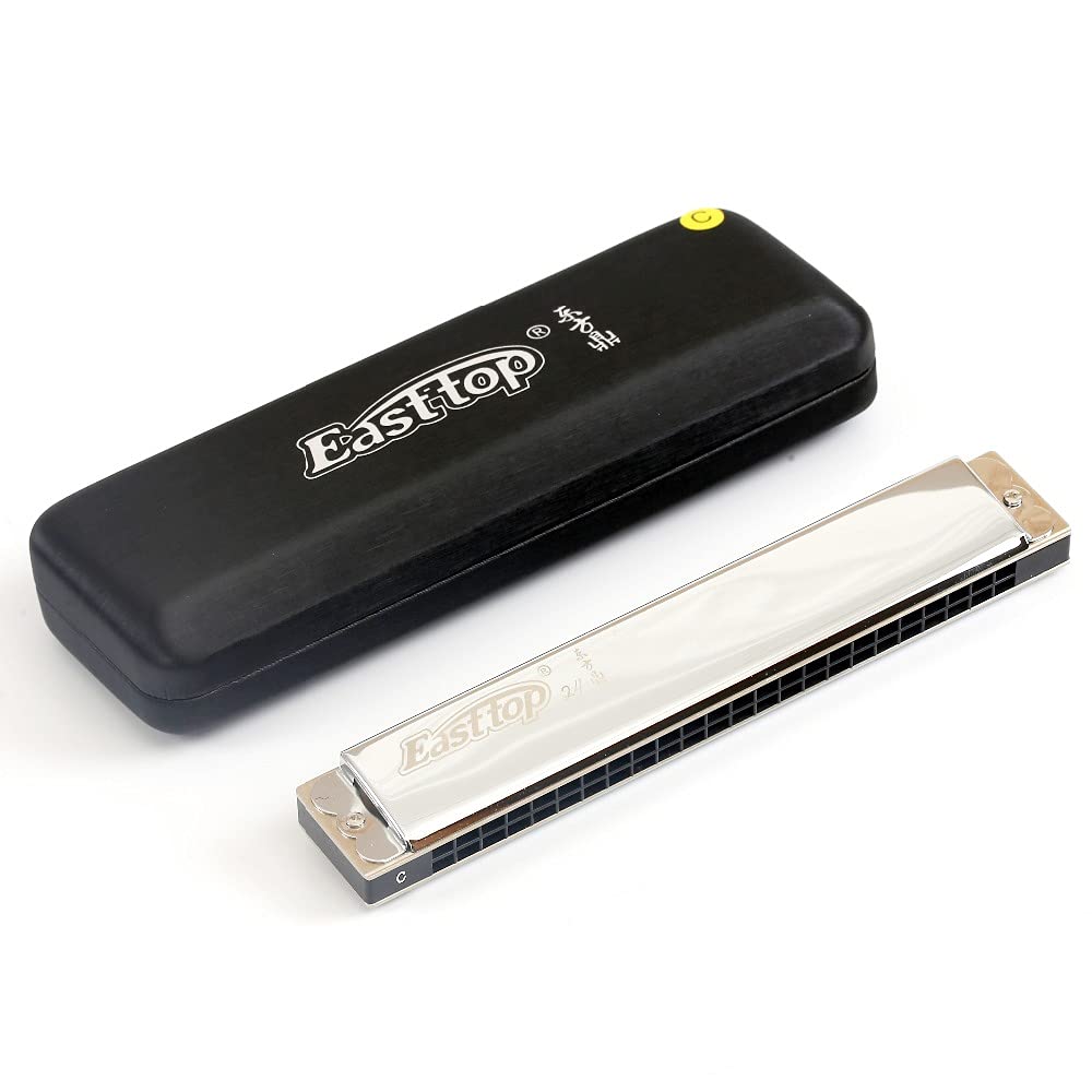 Easttop 24-Hole Standard Chord Harmonica , available in 12 major keys, as well as minor and natural minor keys,Chrome-Plated Copper Plate, Professional Reed Mouth Organ, Suitable for Children & Adult Beginners(T2406)