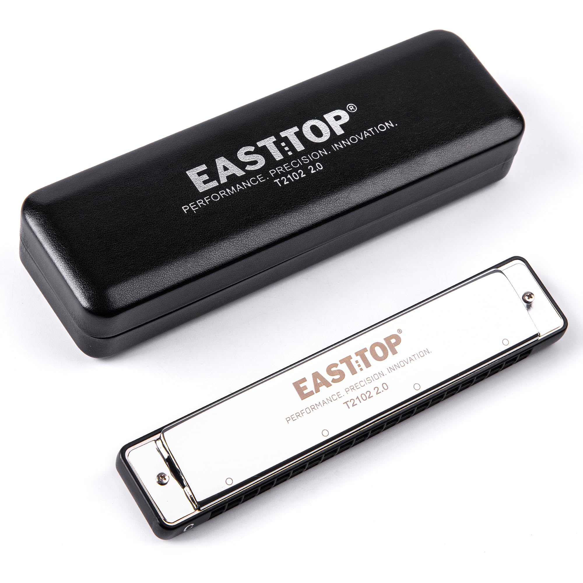 EAST TOP Harmonica Double-Reed Tremolo Harmonica in C Key, 21 Holes, for Blues, Folk, and Country Music, Professional-Grade, Stainless Steel,High Air Tightness, Suitable for Beginners and Advanced Players, Model (T2102 2.0)