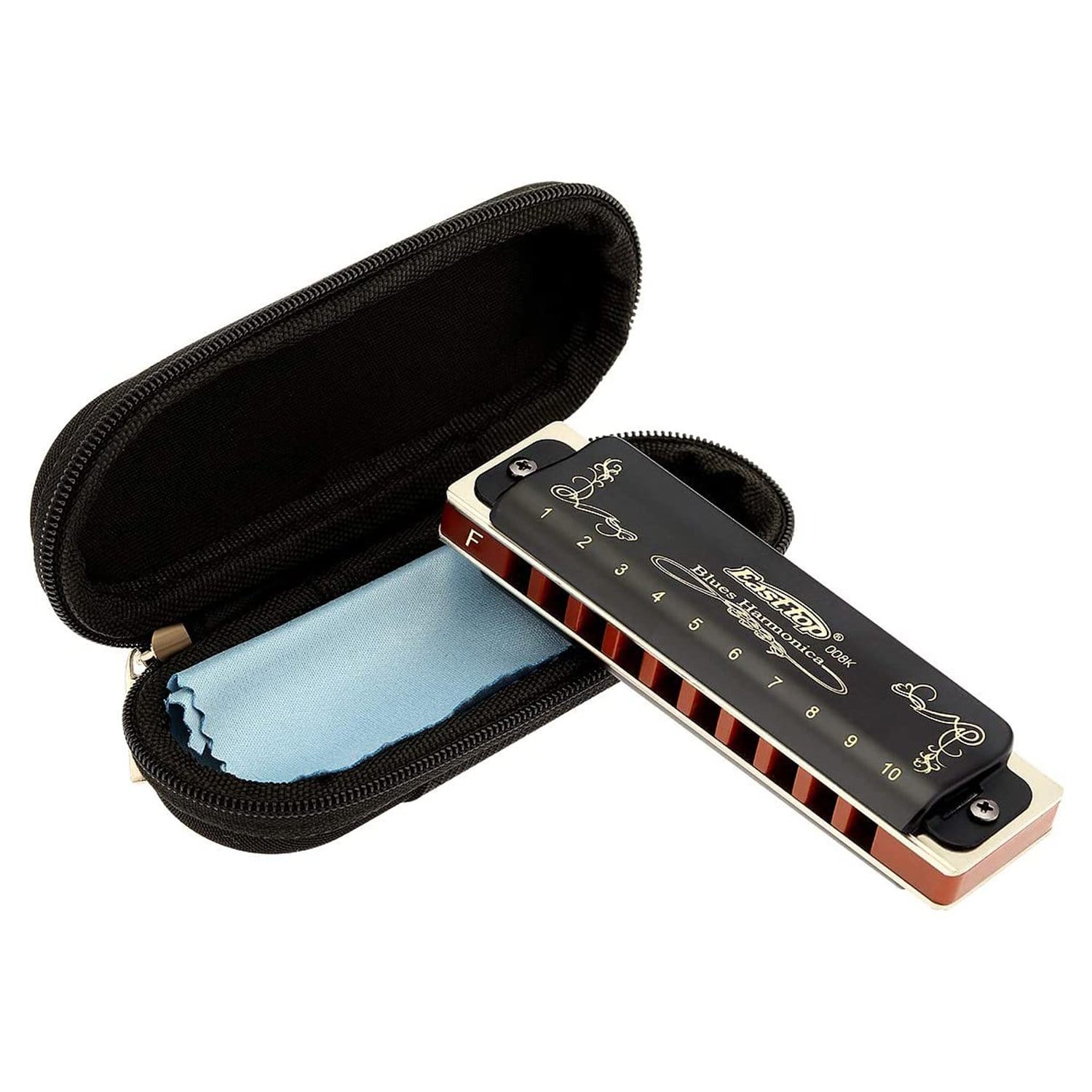 East top 10 Holes 20 Tones 008K Diatonic Harmonica  with Blue/Black/Sliver Case, Major 12 keys available,Standard Harmonicas For Adults, Professional Player, Beginner and Students（T008K-BL/BK/SR）