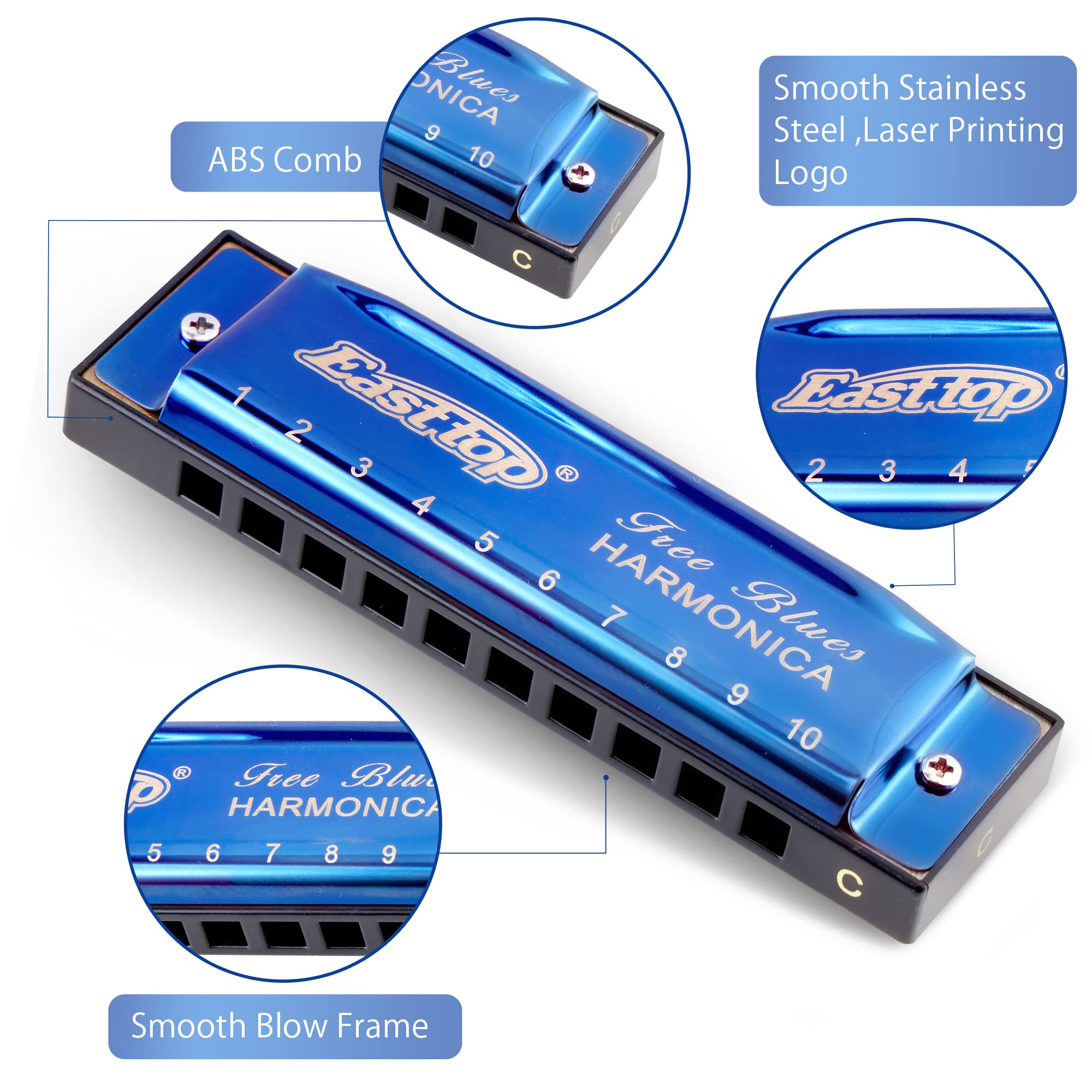Armonica East Top Diatonica 10 Fori In DO (Key Of D) - Per Blues, Folk, Professionisti - Foto 13