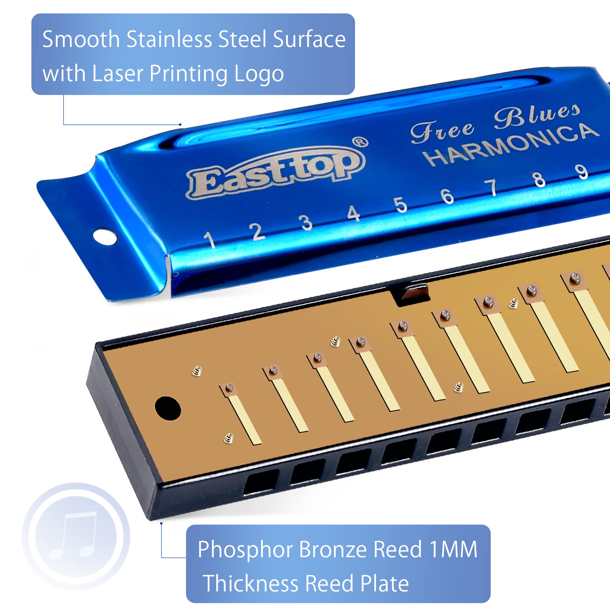 OriGlam Blues Harp Harmonica C-sleutel, diatonisch 10 gaten, 20 tonen, mondharmonica mondorgel C-sleutel, mondharmonica C voor beginners, kinderen, studenten, volwassenen, met etui en reinigingsdoekje OriGlam Blues Harp Harmonica C-sleutel, diatonisch 10 gaten, 20 tonen, mondharmonica mondorgel C-sleutel, mondharmonica C voor beginners, kinderen, studenten, volwassenen, met etui en reinigingsdoekje
