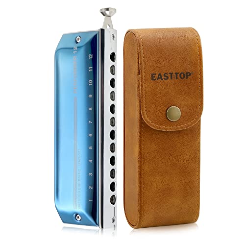 East top Upgrade Chromatic Harmonica 12 Hole 48 Tone Key of C, Chromatic Mouth Organ Harmonica For Adults,Students and professionals with Blue Cover (EAP-12) - Easttop harmonica