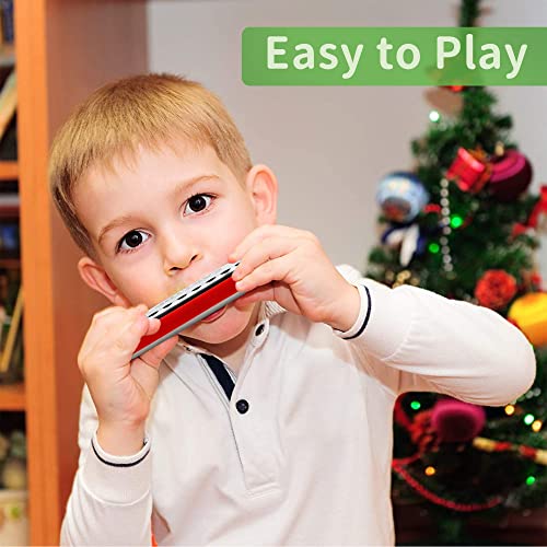 East top Junior Blues Harmonica, 10 Holes C Key Diatonic Harmonica Mouth Organ for Beginner,Kids,Children,Students,Gift,with Smoothly Rounded Edge and Fabric Cloth Pouch, Red - Easttop harmonica