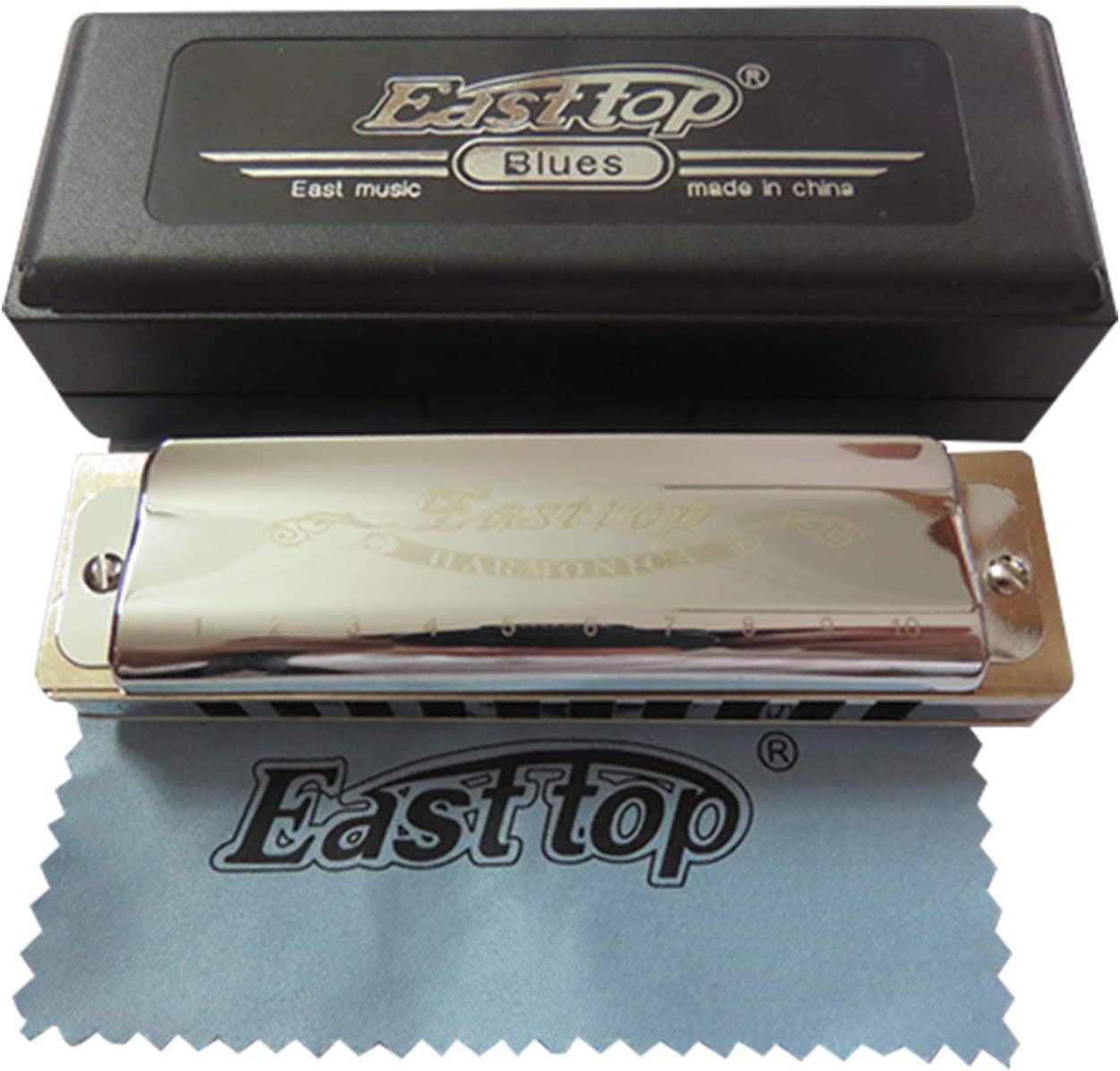 East top 10 Holes Professional Blues C Key Harmonica with Brass Comb, Harmonica with Case for Professional Player and Students (T006) - Easttop harmonica store