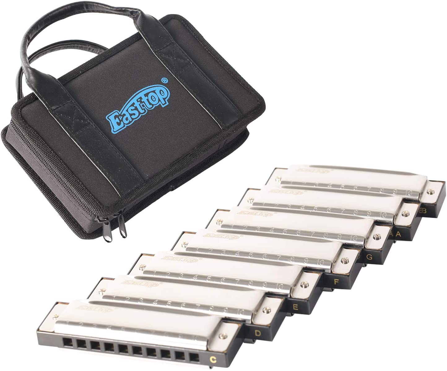 EastTop Armonica Diatonica Blues 10 Fori In Sol - Per Adulti, Principianti E Musicisti - Copertura Bianca, Ottone, Confezione Regalo - Foto 7