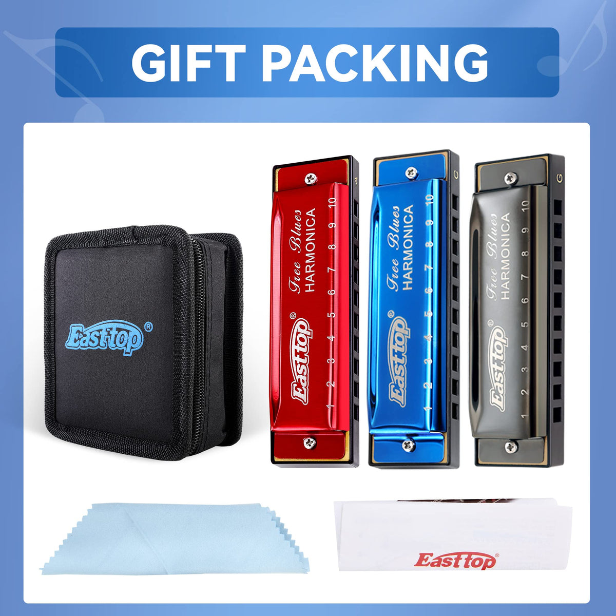 East top Harmonica Set of 3,10 Holes Blues Harp Diatonic Mouth Organ H